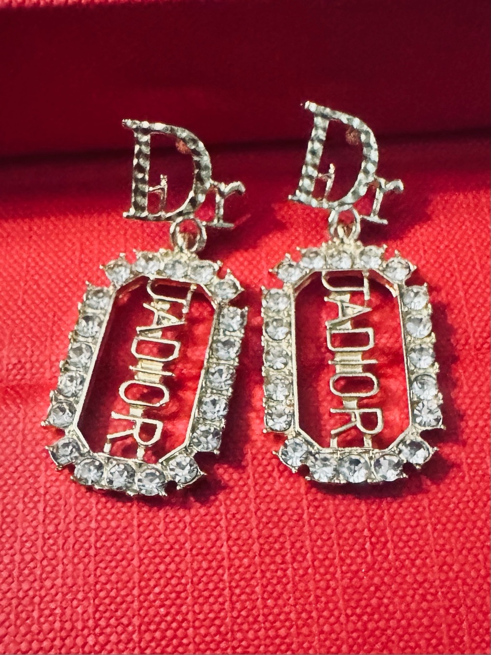 Dior Gold Tone Logo Drop Earrings